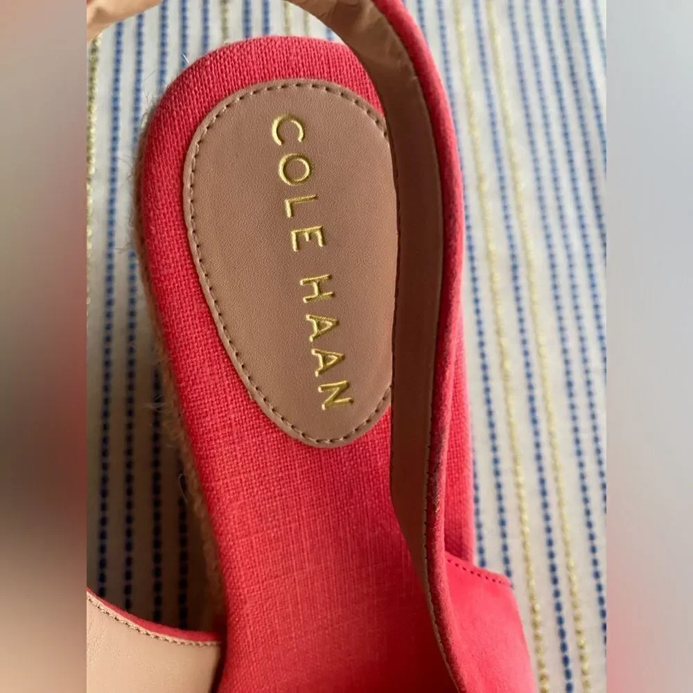 Cole Haan Espadrille  Womens  Sz 9.5 Cloudfeel  Wedge Sandals Coral Orange NEW